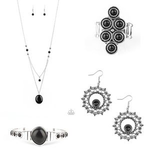 Black Stone Silver Necklace Bracelet Earrings Ring